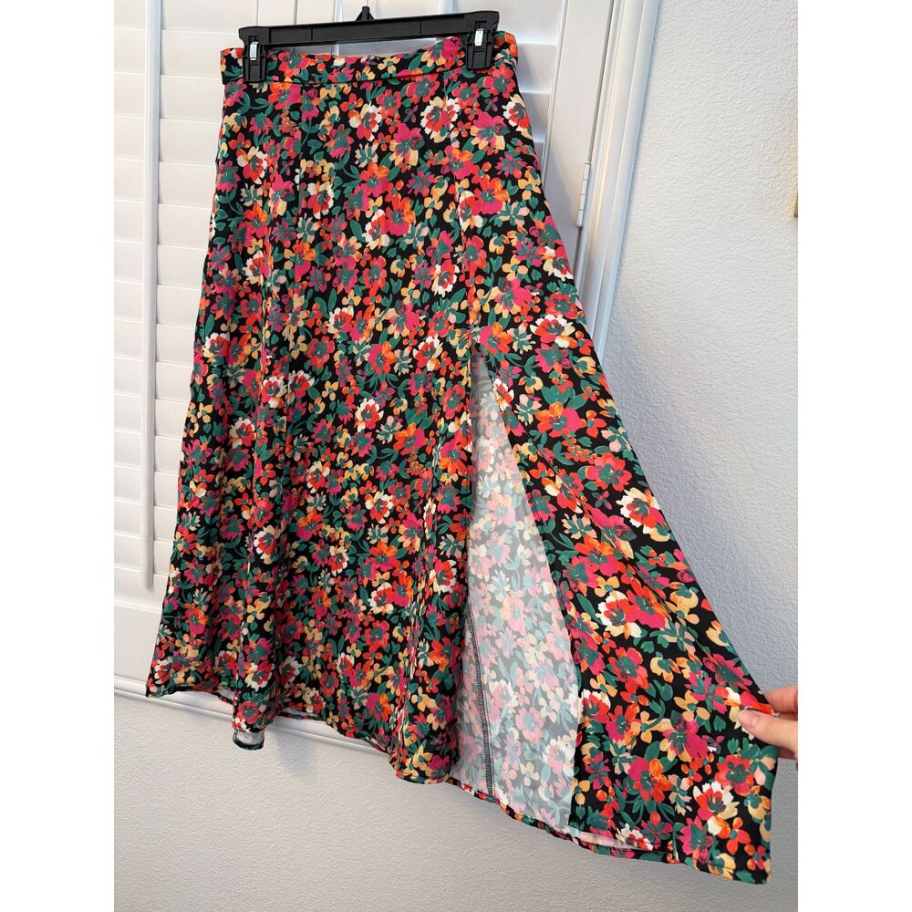 RESA Los Angeles Floral Side Slit Flowy A-Line Maxi Skirt Size Small